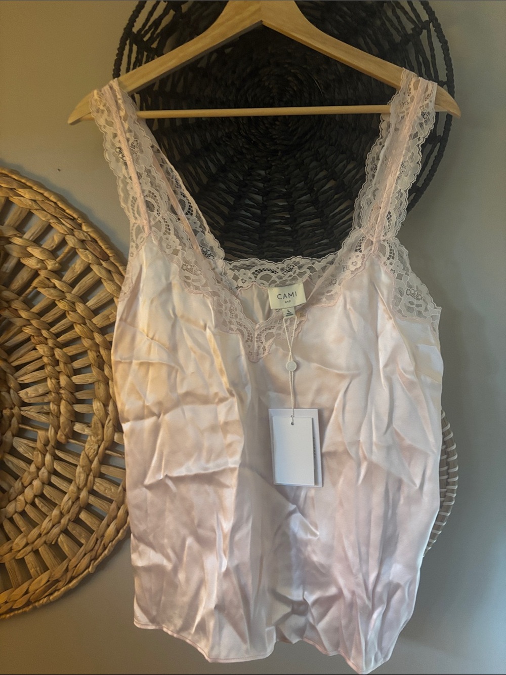 Cami NYC Fernanda Blush Pink Satin Lace Trim Tank